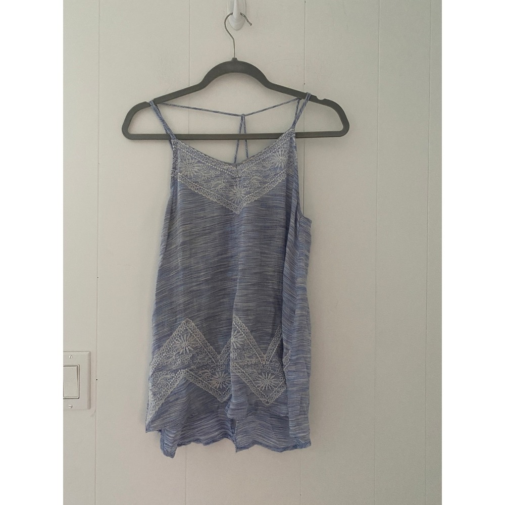 NOMAD‎ Boho Embroidered Eyelet Lace Tank Top Blue & White Sz Medium